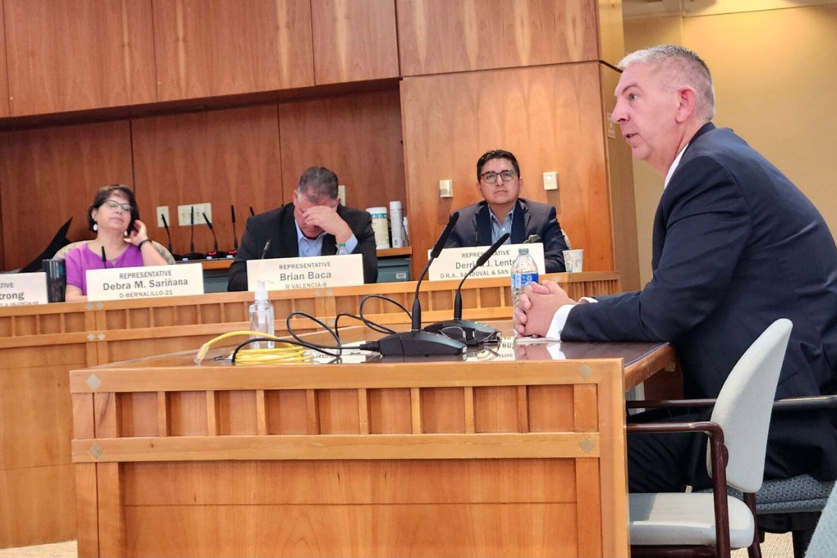 Charles Sallee, right, speaks to a legislative committee in 2023 in Santa Fe. Sallee, the Legislative Finance Committee director, presented some lawmakers Wednesday with a sense of the tough choices they’ll have to make if the “Big, Beautiful Bill” becomes law in a state with the highest per-capita reliance on SNAP and Medicaid. (Photo by Austin Fisher / Source NM)