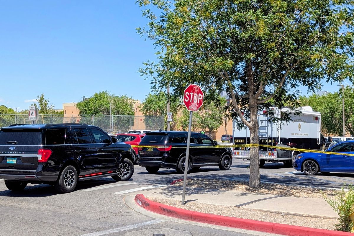 Police investigate a fatal shooting on UNM's campus Friday. (Kevin Hendricks)
