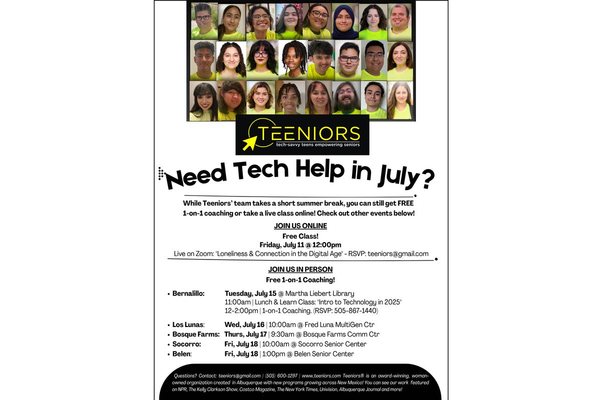 Seniors in Bernalillo now have access to free technology training thanks to a new partnership between Teeniors, an Albuquerque-based startup, and the Martha Liebert Library.
