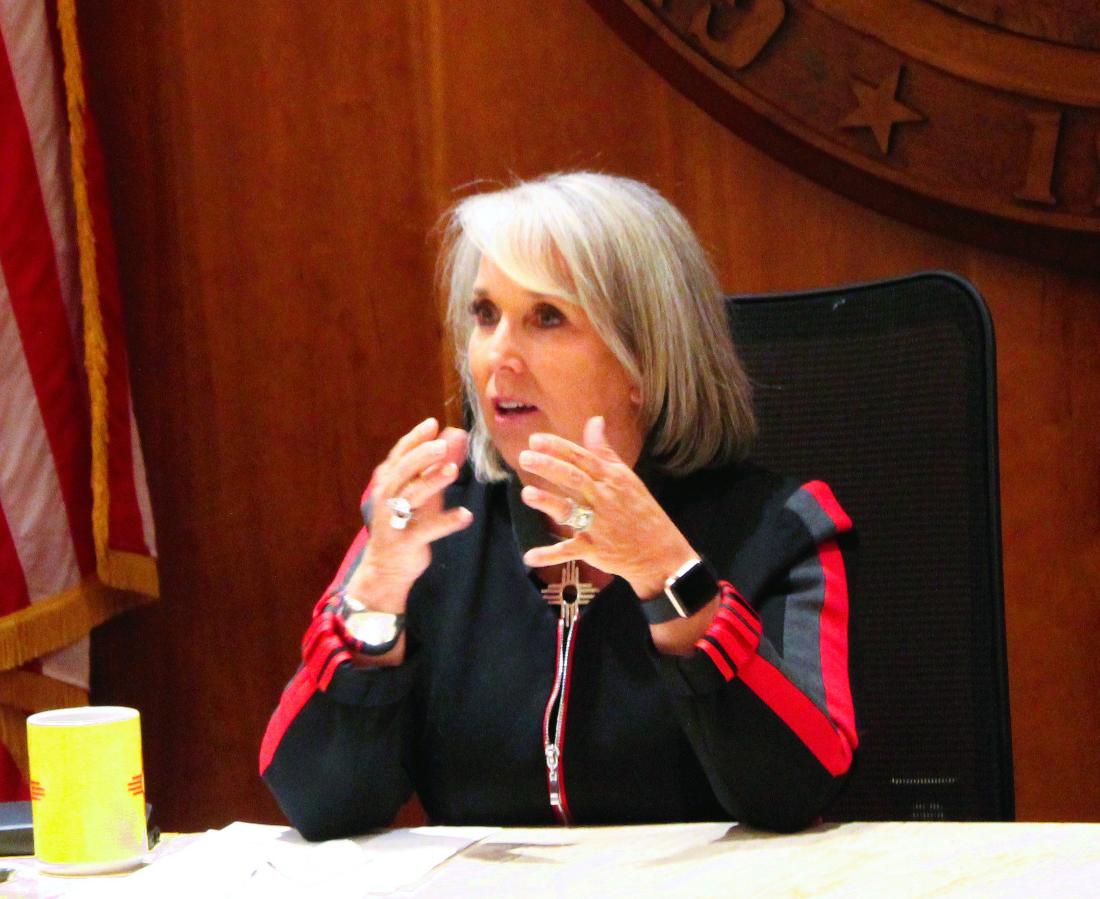 Gov. Michelle Lujan Grisham speaks during a press conference on Sept. 8, 2023 regarding a new public health order.