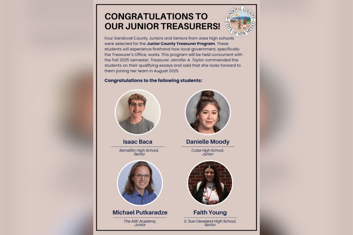 Sandoval County Treasurer Jennifer Taylor welcomed four high school juniors and seniors into the third year of the county's Junior Treasurer Program on Aug. 6, marking the program's expansion from two to four participants and the addition of high school elective course credit.