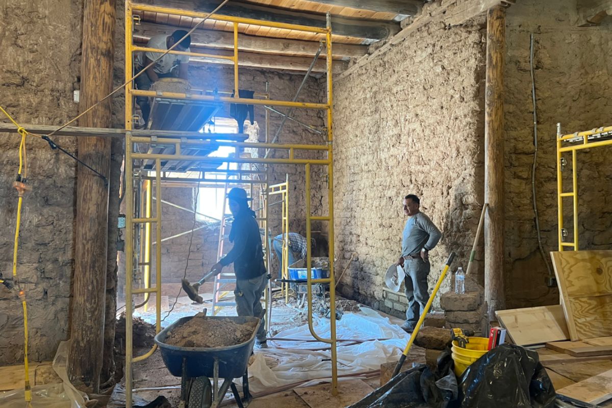 Work continues at the beloved Old San Ysidro Church. (Corrales Historical Society)