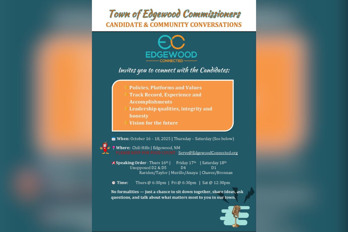 The Town of Edgewood will host a series of community conversations with candidates running for town commissioner over three days in October, providing residents an opportunity to hear directly from those seeking office.