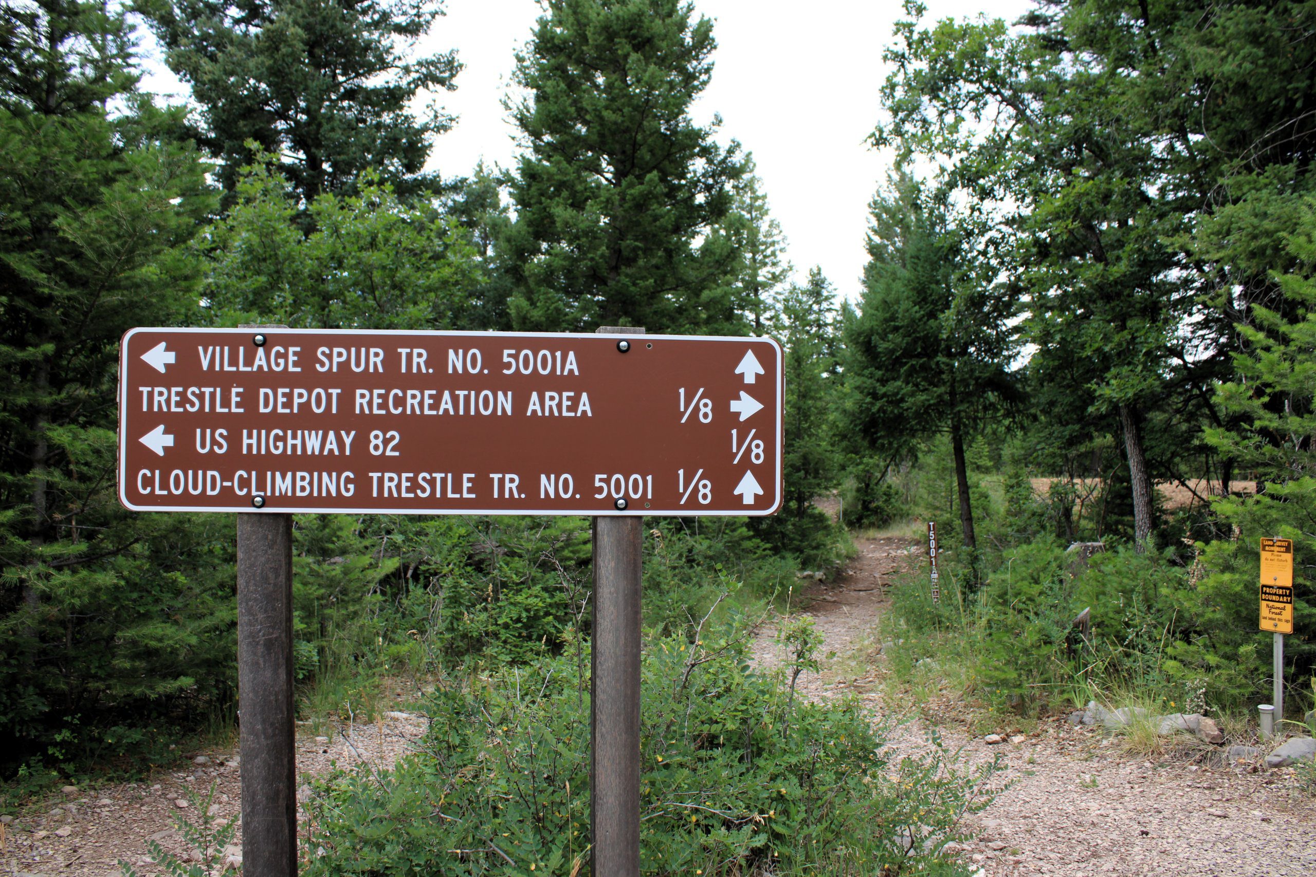 A trail marker on the Lincoln National Forest in August 2023.