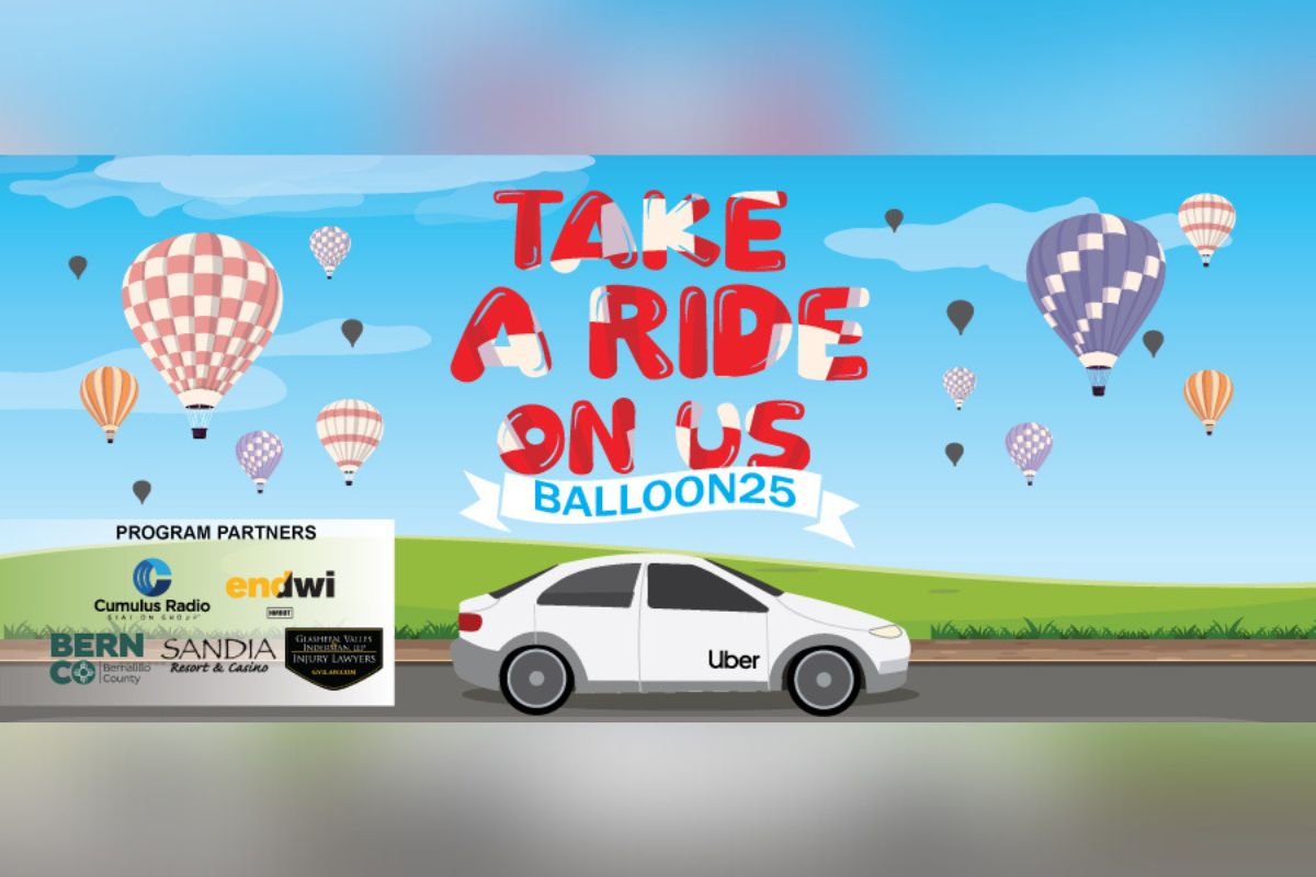 Sandoval County residents can take advantage of free rides during the Albuquerque International Balloon Fiesta through a multi-county safety initiative. The "Take a Ride on Us" program provides up to $10 off two Uber trips from 10 a.m. Friday through 3 p.m. Oct. 12, according to a news release from program partners.
