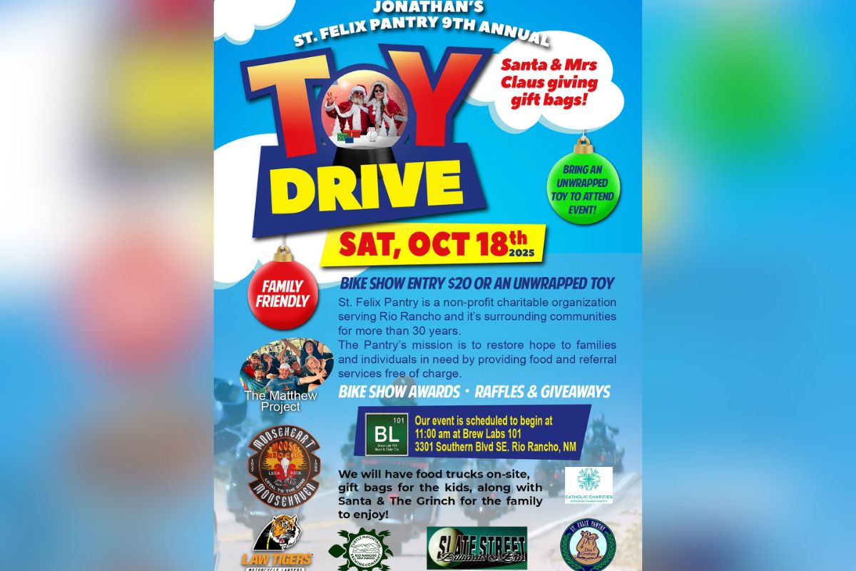 St. Felix Pantry will host its ninth annual toy drive from 11 a.m. to 4 p.m. Saturday at Brew Lab 101, 3301 Southern Blvd. SE.