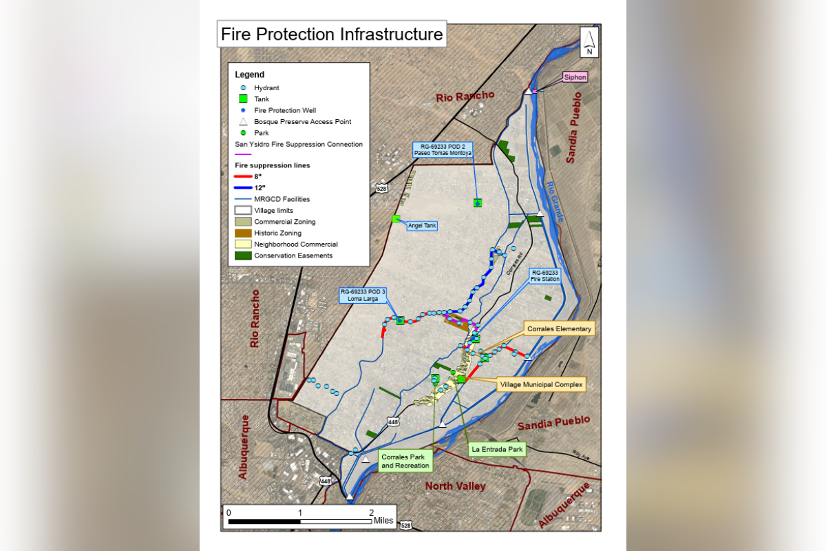 The Village of Corrales is constructing a dedicated pressurized water main along the Interior Drain to bolster Bosque fire suppression capabilities, a project officials say addresses growing concerns about the reliability of traditional water sources used by firefighters.